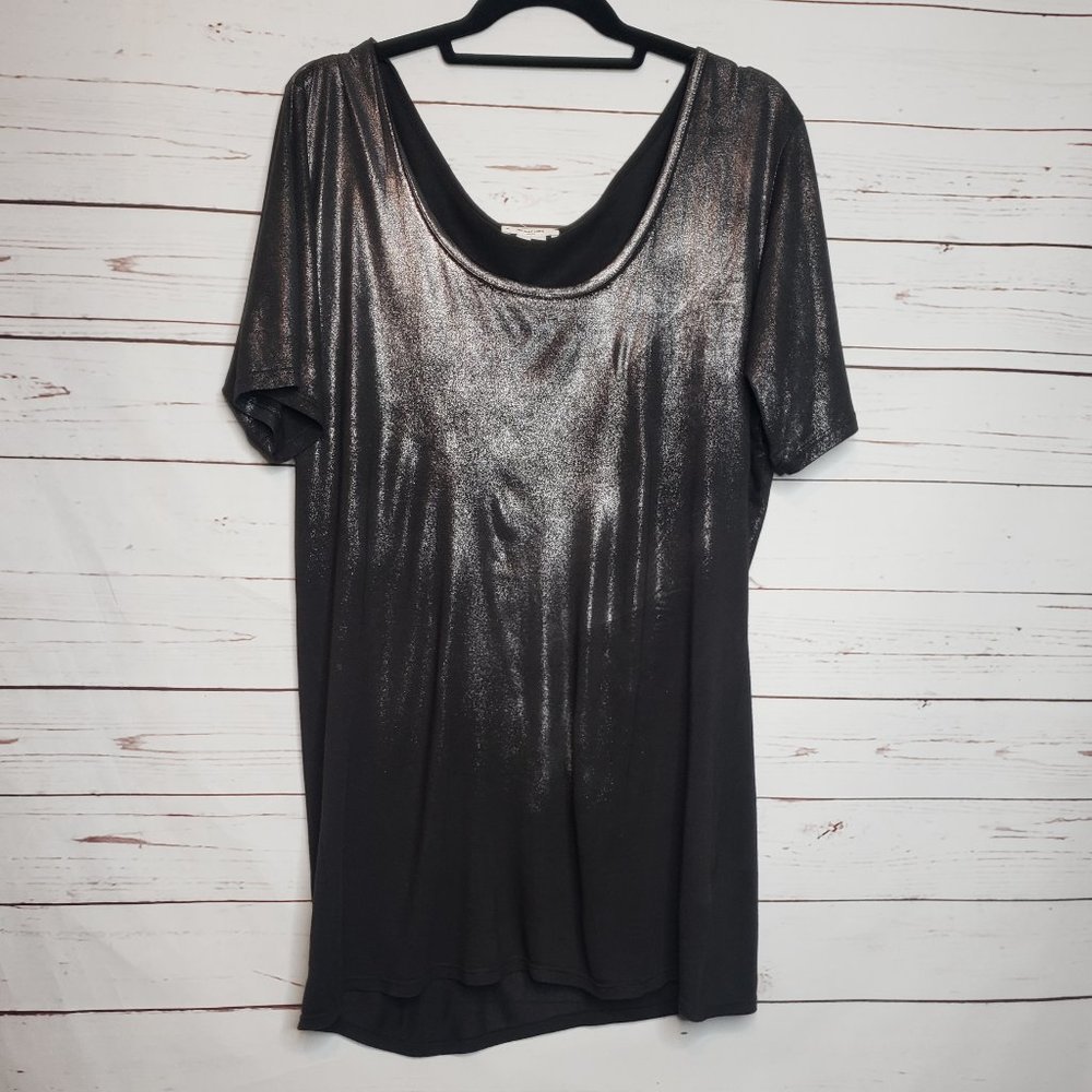 Helmut Lang Black Shimmer Short Sleeve Top